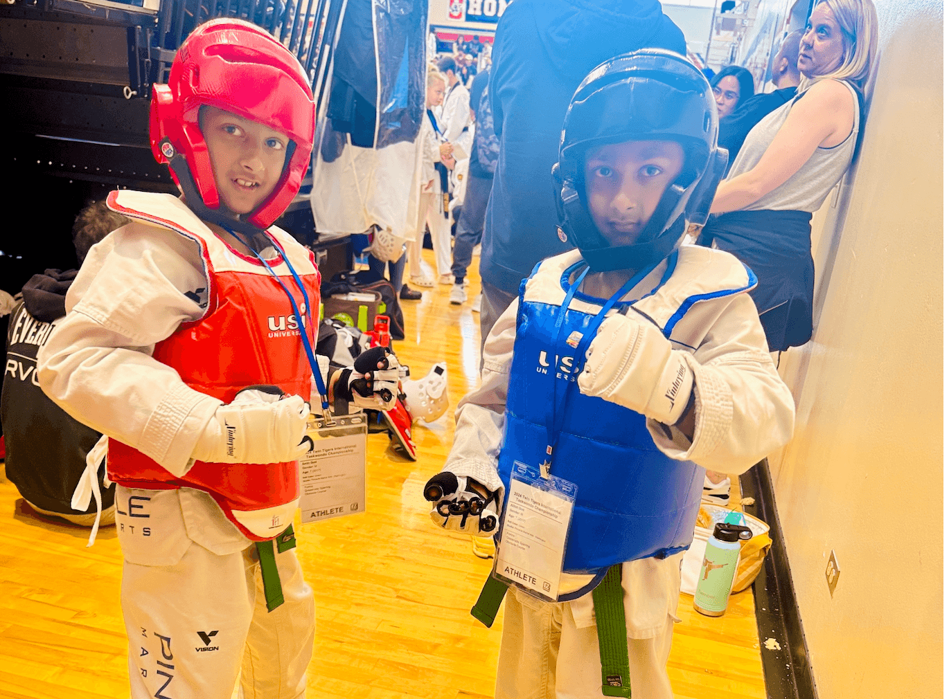 Twin Tiger martial arts students training on mats