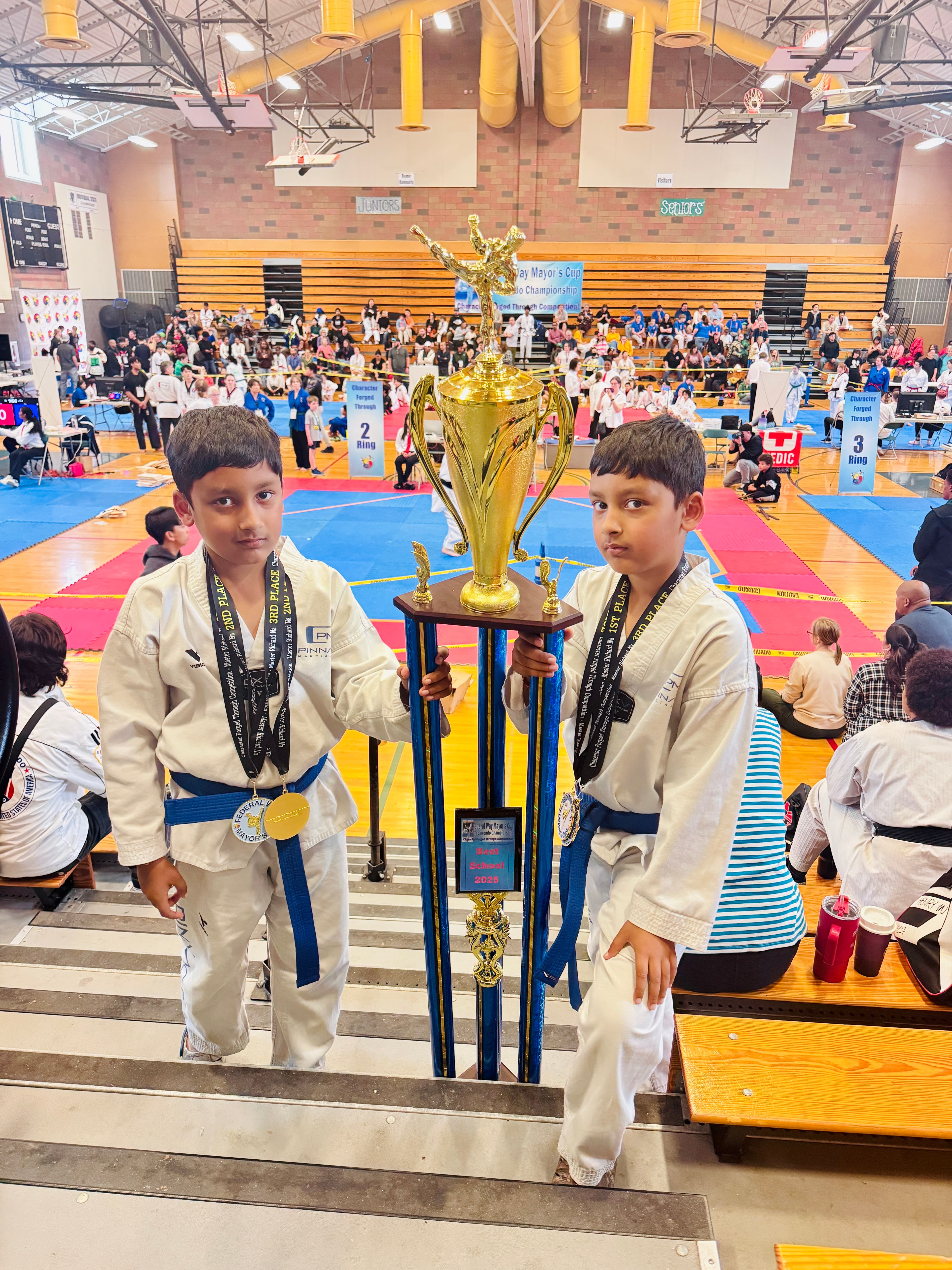 Students practicing Taekwondo at Twin Tiger Martial Arts